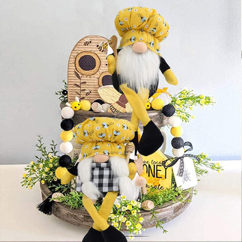 17 Inch Bumble Bee Chef Gnome Swedish Honey Bee Elf Doll Plush Table Bee Shelf Spring Gnome for Farmhouse Kitchen Decor (Bee-A)