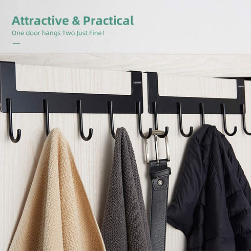 Over Door Hanger Heavy-Duty Hook, Hanging Clothes,Coat,Bag,Robe,Towel,Bathroom,Closet,Back of Door Hanger,Sturdy Anti-Rust Lightweight 5-Hooks Aluminum Black