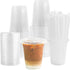 Zezzxu 50Pack 12oz Clear Plastic Cups with Hole Flat Lids and Straws, Crystal Clear PET Disposable Party Cups for Cold Drinks, Iced Coffee, Juice, Smoothie, Milkshake, Bubble Boba Tea