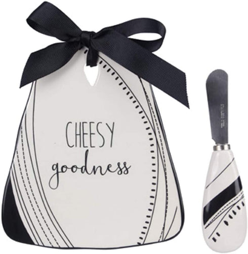 Youngs 20610 Ceramic Cheese Board with Spreader, Set of 2, Black and White