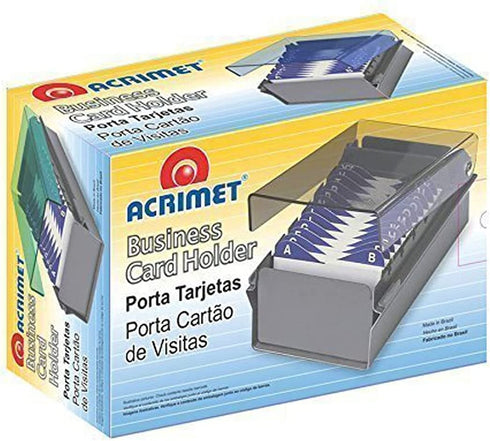 Acrimet Index Business Card Size File Holder Organizer Metal Base Heavy Duty (AZ Index Cards and Divider Included) (White Color with Clear Crystal Plastic Lid Cover)