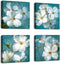 Flowers Wall Art Canvas Picture Bathroom Wall Decor White Blossom Blue Background Canvas Artwork Bedroom Living Room Wall Decor Contemporary Canvas Painting Office Home Decor 12" x 12" x 4 Pieces