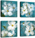 Flowers Wall Art Canvas Picture Bathroom Wall Decor White Blossom Blue Background Canvas Artwork Bedroom Living Room Wall Decor Contemporary Canvas Painting Office Home Decor 12" x 12" x 4 Pieces
