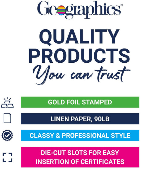 Geographics Classic Linen Certificate/Document Covers, 12.5? x 9.75?, Navy Blue (6 Pack)