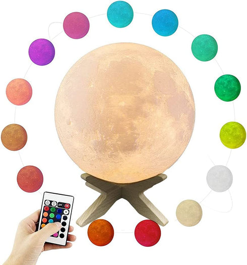 Moon Lamp Moon Light Night Light 16 Colors 3D Printed Moon Light USB Charging and Touch Control Brightness Lunar Lamp 5.9INCH with Stand for Kids Gift for Women
