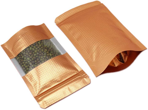 100Pcs Stand Up Mylar Bags Orange Color Aluminum Foil Packaging Bag with Line Clear Window for Zip Self Seal Lock Food Storage Zipper Lock Package Pouch 3.5x5.1 inch