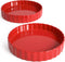 LE TAUCI Quiche Pan, 9.5 Inches Tart Pan, Ceramic Fluted Pie Baking Dish for Quiche Lorraine, Chicken Pot Pie, Creme Brulee, Custard Dishes, Set of 2, Red