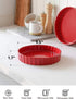 LE TAUCI Quiche Pan, 9.5 Inches Tart Pan, Ceramic Fluted Pie Baking Dish for Quiche Lorraine, Chicken Pot Pie, Creme Brulee, Custard Dishes, Set of 2, Red