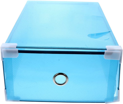 VOSAREA 2pcs Shoe Storage Box Clear Plastic Shoes Stacking Drawer Stackable Book Sundries Bins Under Bed Organizer for Men Women Shoes Sneaker Books Toys Blue