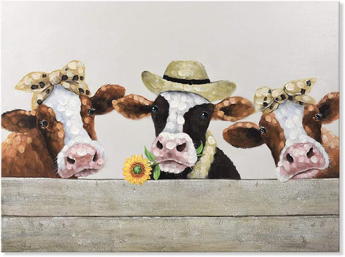 Seven Wall Arts Cow Wall Décor Farmhouse Canvas Wall Art Rustic Cow Picture Print Country Farm Animal Dairy Cattle with Yellow Sunflower Artwork for Kitchen Bathroom Bedroom Living Room Home Decor Ready to Hang 12"x16"
