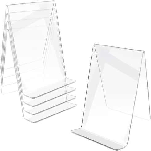 TLBTEK 5PC Acrylic Book Stand with Ledge,Clear Acrylic Book Easel Display Stand,Clear Book Tablet Holder for Displaying Artworks,Pictures,Books,Notebooks, CD and Journals (Style 1(Large))