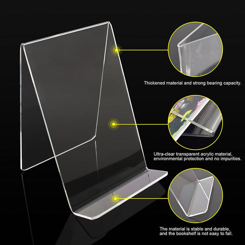 TLBTEK 5PC Acrylic Book Stand with Ledge,Clear Acrylic Book Easel Display Stand,Clear Book Tablet Holder for Displaying Artworks,Pictures,Books,Notebooks, CD and Journals (Style 1(Large))