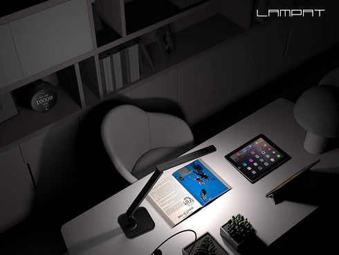 LAMPAT Dimmable LED Desk Lamp, 4 Lighting Modes (Reading/Studying/Relaxation/Bedtime), 5-Level Dimmer, Touch-Sensitive Control Panel, 1-Hour Auto Timer, 5V/1A USB Charging Port, Piano Black