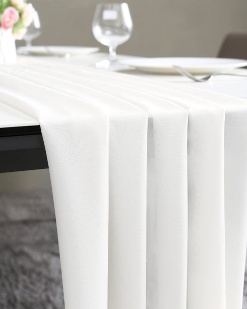 ICOSHOW 2 Pieces 10ft White Chiffon Table Runners 29 x 120 Inches Sheer Romantic Wedding Party Runner for Bridal Shower Baby Shower, Birthday Party