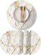 Round Leather Placemats Set of 4 PU Waterproof Non-Slip Washable Heat Resistant Place Mat for Kitchen Dining Table - Marble Gold Line