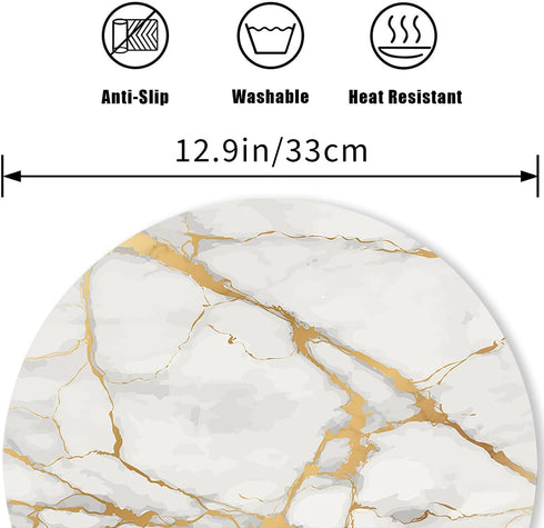 Round Leather Placemats Set of 4 PU Waterproof Non-Slip Washable Heat Resistant Place Mat for Kitchen Dining Table - Marble Gold Line