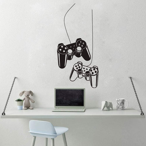 Wall Art Decal Joystick Gamer Video Controller Boy Room Gaming Room Decoration Wall Sticker Removable Kids Playroom Mural Y-209 (Black, 42x70cm)