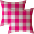 Set of 2 Pink and White Farmhouse Buffalo Check Plaid Throw Pillow Covers Decorative Indoor Outdoor Cushion Cover Polyester Linen for Fall Home Decor,20 x 20 Inches
