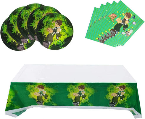Ben 10 Birthday Party Supplies, 20 pcs Plates 20 pcs Napkins 1 pcs Tablecloth, Ben 10 Themed Party Supplies Set.