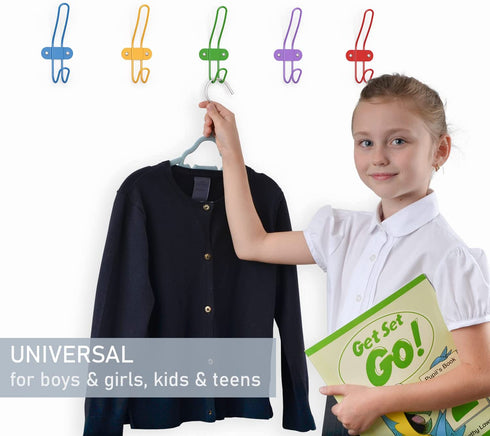 Tibres - Kids Wall Coat Hooks for Girls and Boys for Jackets Clothes Hats Backpacks Robes and Towels - Children Colorful Wall Mounted Hanger Hooks for Use in Nursery Bedroom and Bathroom - Set of 10