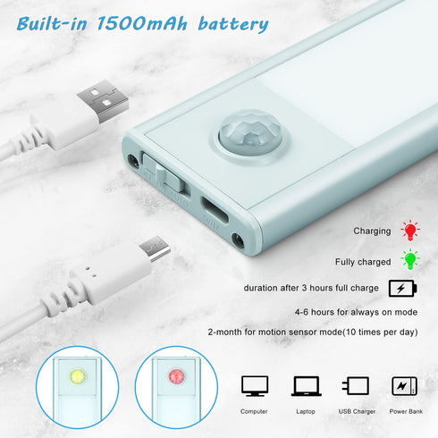 Under Cabinet Lighting, 73 LEDs Wireless USB Rechargeable Closet Light, Motion Sensor Lights, Magnetic Adhesive Strip LED Night Lights for Kitchen, Wardrobe, Garage, Stairs, Bedroom