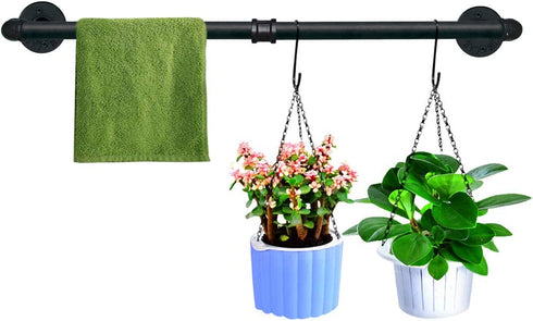 TLBTEK Industrial Pipe Clothes Rack,Black Iron Bathroom Kitchen Towel Bar,Vintage Farmhouse DIY Wall Mounted Pot Bar Rack, Detachable Kitchen Utensils Hanger (31.5 Inch)