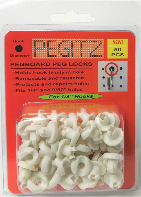 Pegitz Pegboard Peg Locks 50PCS (1/4 inch, White)