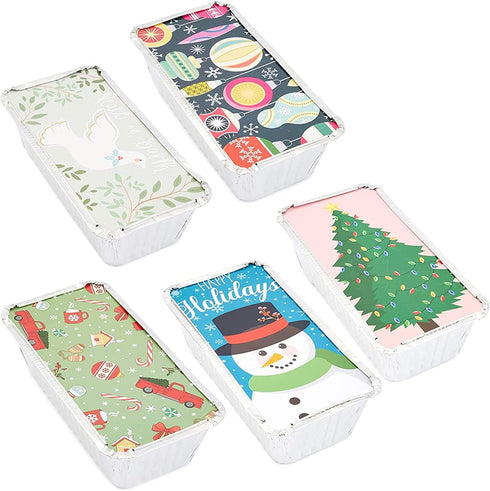 Holiday Loaf Pans with Lids, Aluminum Foil Baking Tins (8.5 x 2.5 x 4.5 In, 50 Pack)