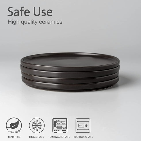 GBHOME Stoneware Salad plates set of 4, 7.5 Inch Ceramic Dessert Dishes Set,Dinner Plates for Salad,Dessert, Pasta, Fruit , Scratch Resistant and Dishwasher & Microwave Safe,Dark Brown