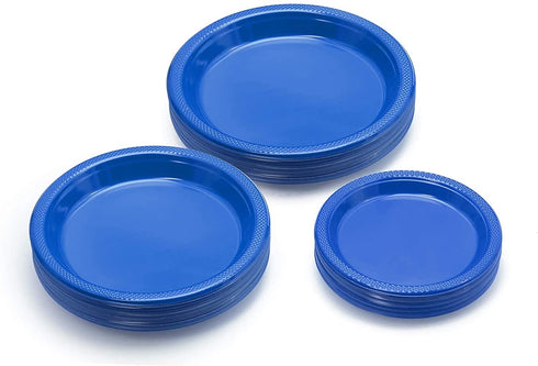 Exquisite 7 Inch. Dark Blue Plastic Dessert/Salad Plates - Solid Color Disposable Plates - 100 Count