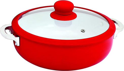 IMUSA USA 3.2Qt Red Ceramic Nonstick Caldero (Dutch Oven) with Silicone Rim & Glass Lid