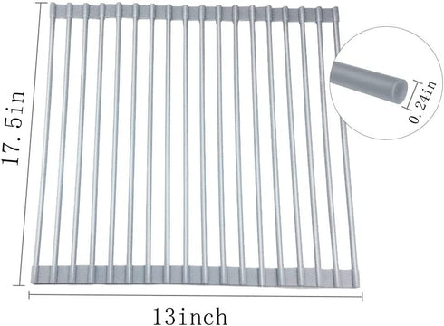 Generic Roll Up Dish Drying Rack,Over The Sink Dish Rack Kitchen Rolling Dish Drainer Multipurpose Foldable Over Sink Kitchen Drainer Rack for Cups Fruits Vegetables(Warm Grey ,17x13.5 inch) (1)