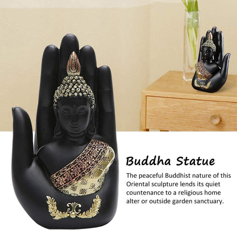 Resin Palm Buddha Statue?Buddha Sitting in Hand Statue,Meditating Thai Buddha,Home Decoration Buddha Statue?Suitable for Hallway, Bedroom, Living Room and Other Places