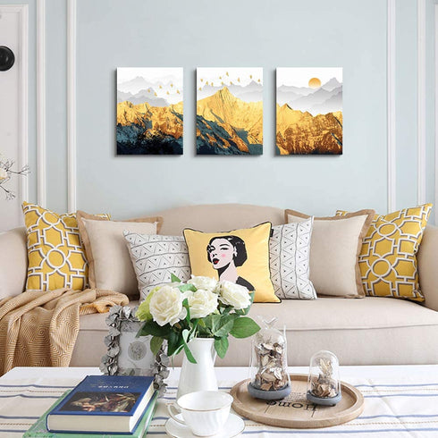 golden mountain abstract Wall Art for Bedroom Canvas Prints abstract Landscape painting Artwork Bathroom Wall Décor Abstract Pictures Home wall Decorations for Living Room Office kitchen Decoration
