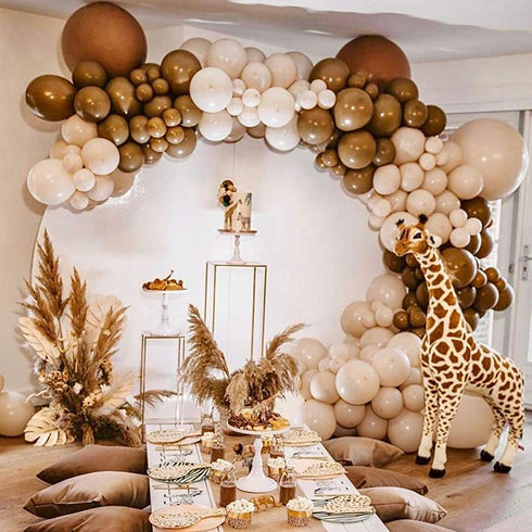 Safari Birthday Party Supplies Retro Coffee And Apricot Balloon Arch Garland Kit-149pcs Retro Coffee Apricot Balloons For Safari Baby&Bridal Shower, Birthday Party, Wedding, Grad, Anniversary Party