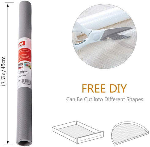 Premium Shelf Liner Non-Slip Drawer Liner No Stick Washable Fridge Mat Water-Poof for Kitchen Cabinet Shelf 12 Inches ×15 Feet - Grey