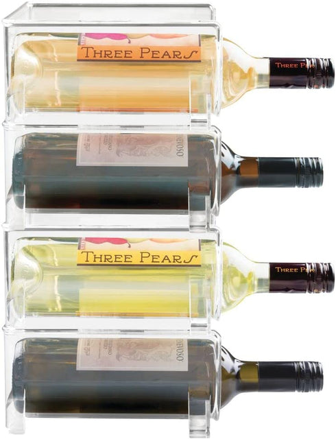 mDesign Plastic Free-Standing Wine Set Rack Storage Organizer for Kitchen Countertops, Pantry Cabinet, Fridge Organization - Holds Water Bottle and Alcohol Bottles - 4 Pack - Clear