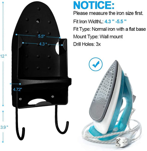 Oranlife Ironing Board Hanger Wall Mount Electric Iron Holder Ironing Board Rack Household Bathroom Shelf - for Max 5 inch Width - Black