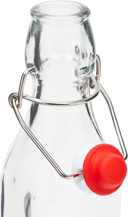 8 oz Swing Top Glass Bottles with Stoppers for Juicing, Vanilla, Sauces, Oils (6 Pack plus Cleaning Brush)