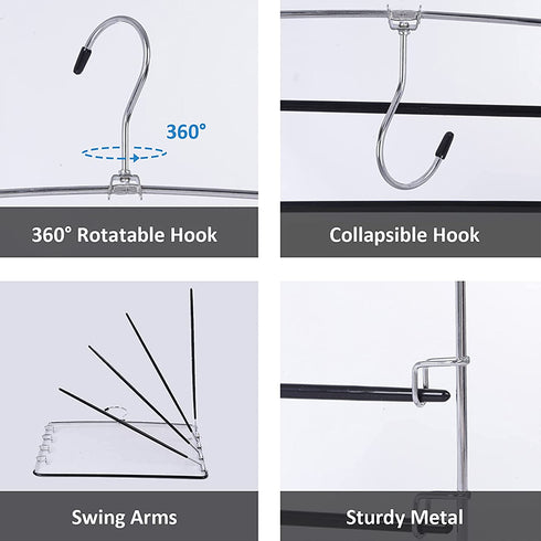 Pants Hangers 4 Pieces, Swing Arm Trousers Hanger, Space Saving Pants Rack, 5 Layers Jeans Hangers with Non-Slip, Multiple Pants Hanger Closet Organizer for Trousers Scarves Ties