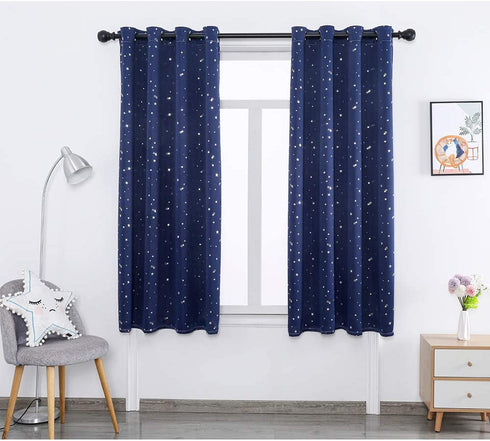 Autumn Dream Navy Blue Star Kids Blackout Curtains Panels for Bedroom, Grommet Top Starry Sky Kids Curtains for Nursery, Living Room (52by63inch)