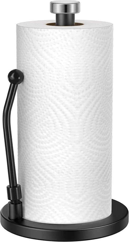 SMARTAKE Paper Towel Holder, Stainless Steel Standing Paper Towel Organizer Roll Dispenser for Kitchen Countertop Home Dining Table, Black