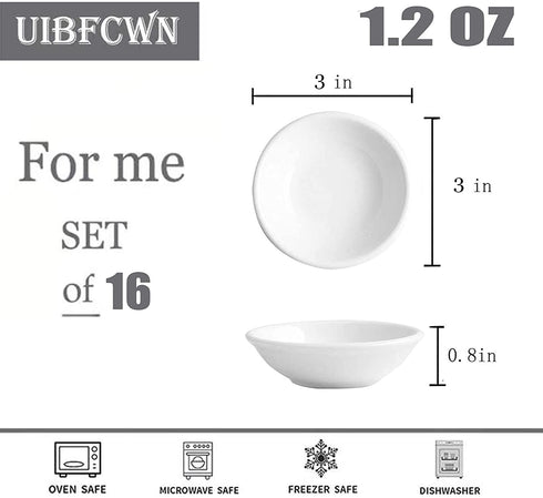 16 Pack Dipping Bowls Set 1 oz Dipping Sauce Dishes & Bowls, Round Soy Sauce Dipping Bowls Porcelain Small Server Dishes for Tomato Sauce, Soy, Vinegar, BBQ - White