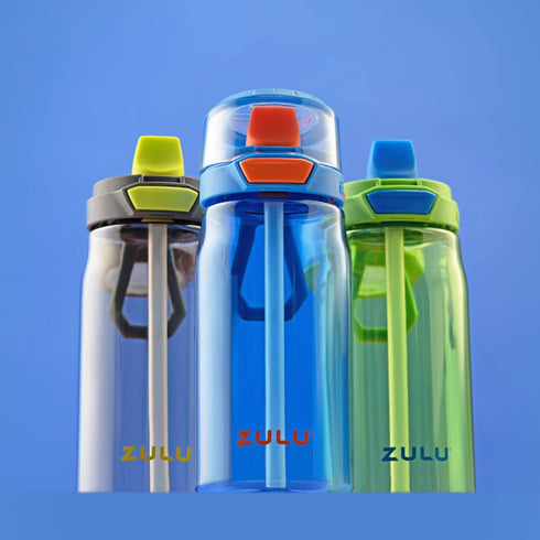 ZULU 3 Tritan Water Bottles Flex 3 Pack Gray,Black,Green 16 OZ
