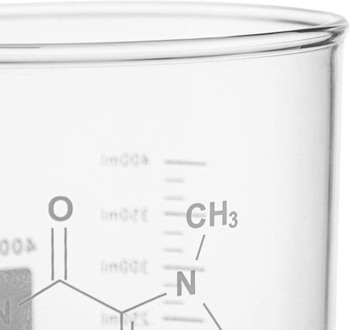Suwimut 2 Pack Caffeine Beaker Mug Caffeine Molecule Mug, 16 oz Borosilicate Glass Chemistry Mug Coffee Mugs with Handle and Measuring for Tea, Coffee, Latte, Hot and Cold Beverage