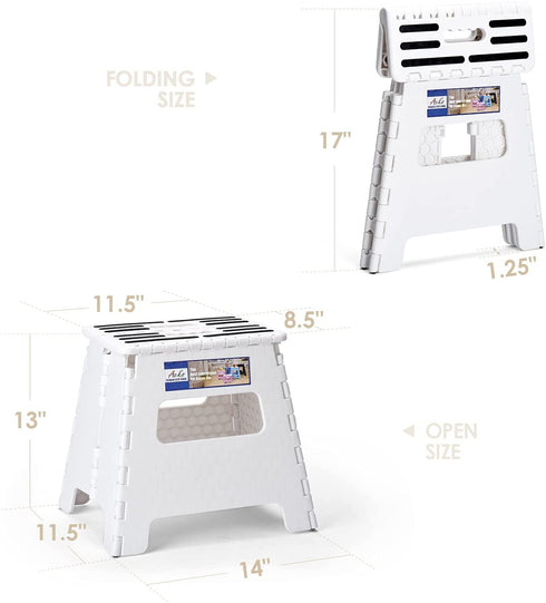 ACKO Folding Step Stool Step Stool ,13" Height Plastic Folding Stool,Upgraed Foldable Step Stool for Kids and Adults,Plastic Step Stool for Kitchen,White