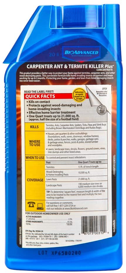 BioAdvanced Carpenter Ant and Termite Killer Plus, Insect Killer and Pesticide for Outdoors, 40-Ounce, Concentrate 700310A