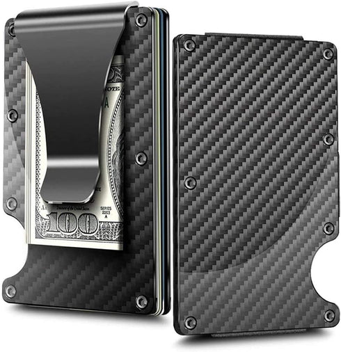 Carbon Fiber Wallet, RFID Blocking Front Packet, Metal Business Credit Card Holder, Slim Minimalist Money Clip for Men and Women (Black)