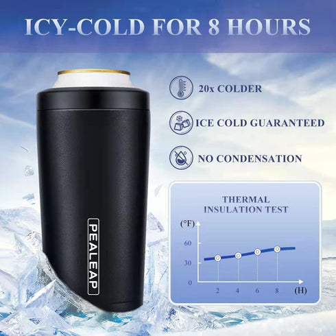 4 in 1 Insulated Slim Can Cooler for 12 OZ Cans and Beer Bottle - Keep 8 Hours Cold, Easy to Hold - Stainless Steel Can Holder, Double Walled Can Insulator for Hard Seltzer and More