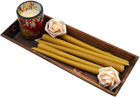 Aglary Wood Candle Holder with Metal Handle , Rustic Table Centerpiece Rectangle Decorative Tray for Display Candle, Dining Table, Wedding